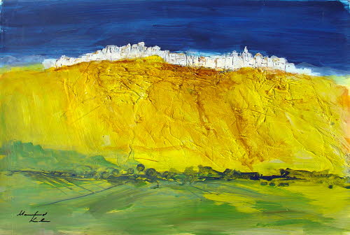 Blick auf Arcos de la Frontera, 37,5x57 cm, Mischtechnik