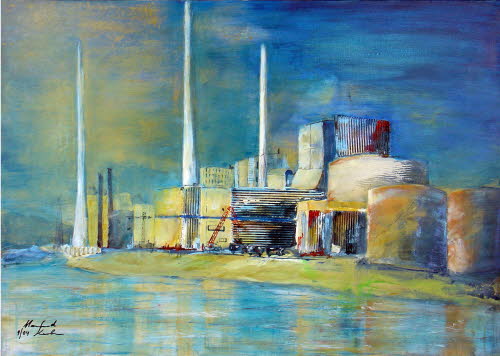 Kraftwerk Altbach in Farbe, 50x70 cm, Mischtechnik